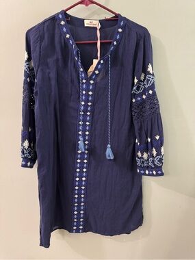 Vineyard Vines Navy Blue Embroidered Cotton Dress